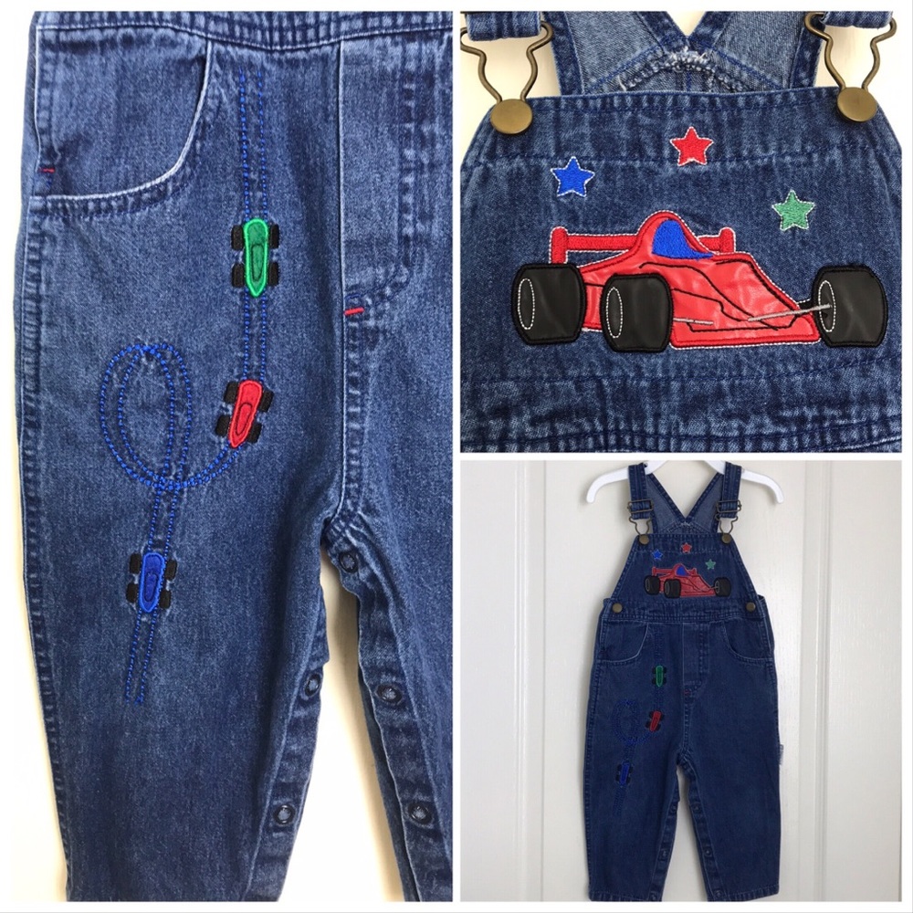 Vitamins Boys Racecar Denim Overalls